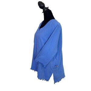 Sea Breeze of California Blue Crinkle Cotton Gauze Frayed Tunic Top Womens S USA